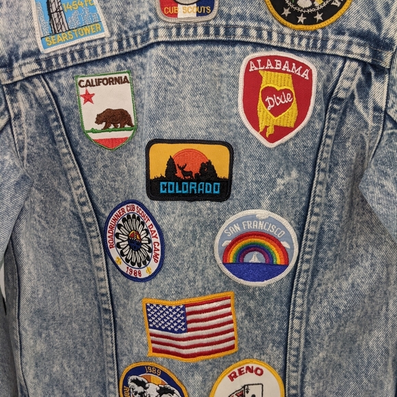 Vintage Denim Jacket with Vintage Patches 80's Cool Kid - Picture 5 of 11